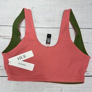 NWT HUE Reversible Textured Swim Top Coral Green Size S Sporty Beach